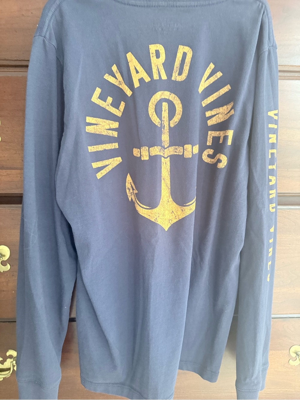 Vineyard Vines Navy Long-Sleeve Tee with Yellow Anchor Graphic